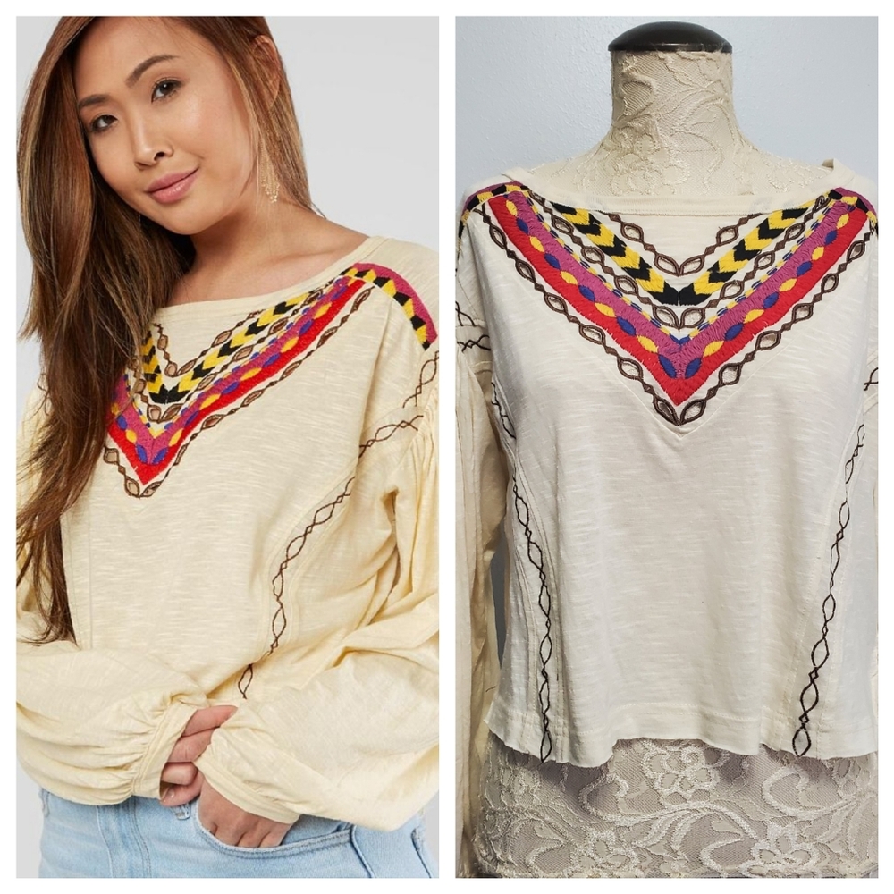 NWT Free People Hand Me Down Embroidered Top